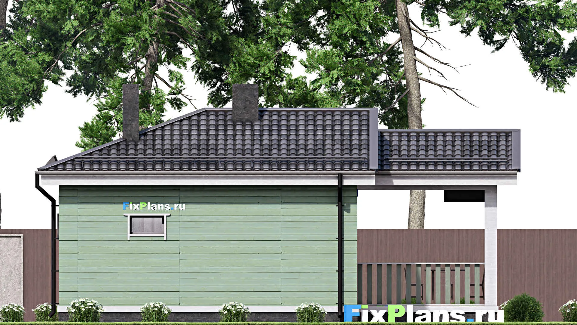 F-15659 - Проект бани 8 на 11, площадью 60 м² с комнатой отдыха, терассой и санузлом