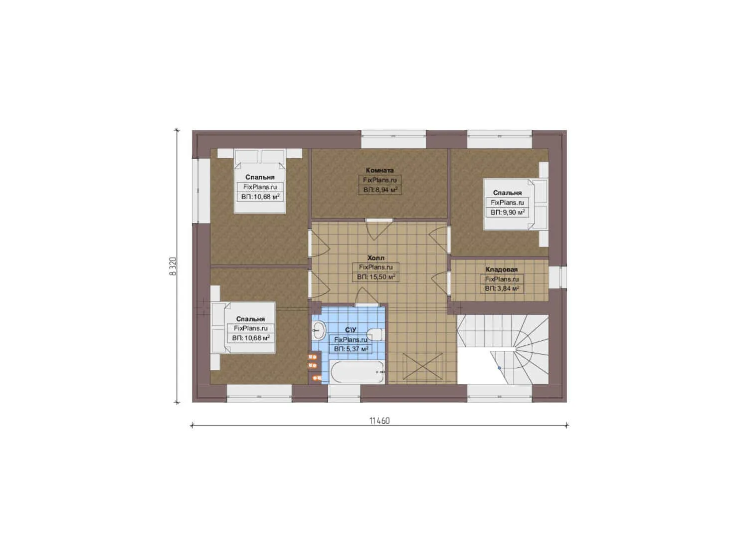 F-19214 - Планы двухэтажного дома 9 на 16, площадью 170 м² с террасой и 4 спальнями