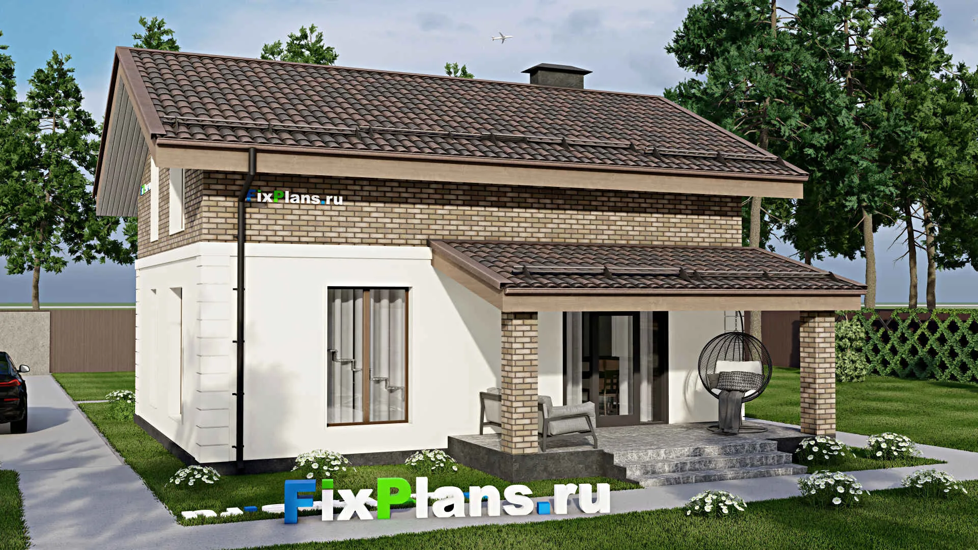 F-4796 - Проект дома с мансардой 9 на 11, площадью 140 м² с террасой и 3 спальнями