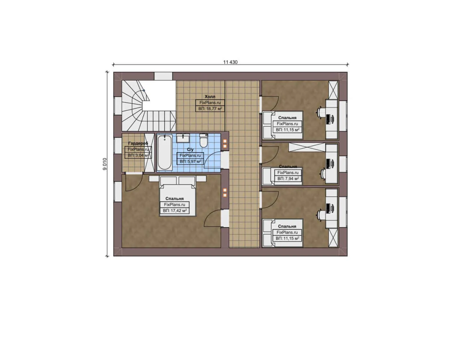 F-12122 - Планы дома с мансардой 13 на 18, площадью 200 м² с 4 спальнями