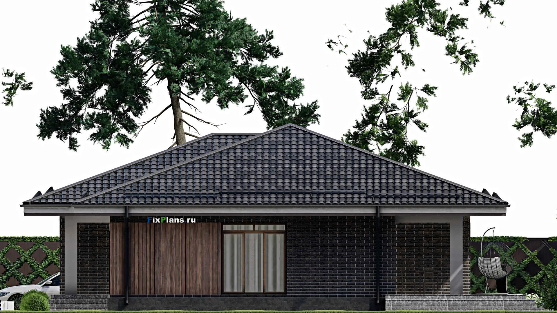 F-5021 - Проект одноэтажного дома 14 на 16, площадью 170 м² с террасой и 3 спальнями