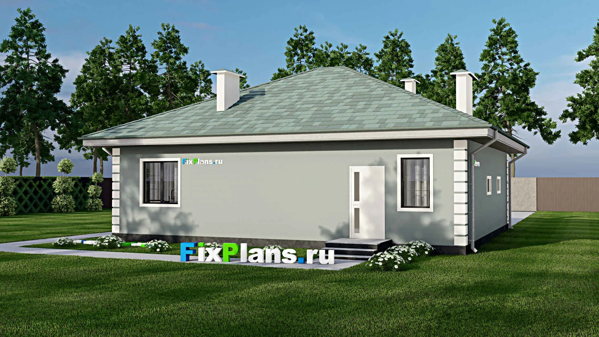 F-5480 - План одноэтажного дома 12 на 13, площадью 120 м² с гаражом на 1 машину и 3 спальнями