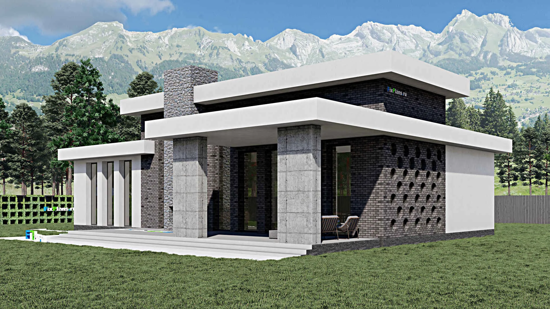 F-0404 - Проект одноэтажного дома 12 на 23, площадью 290 м² с террасой и 2 спальнями