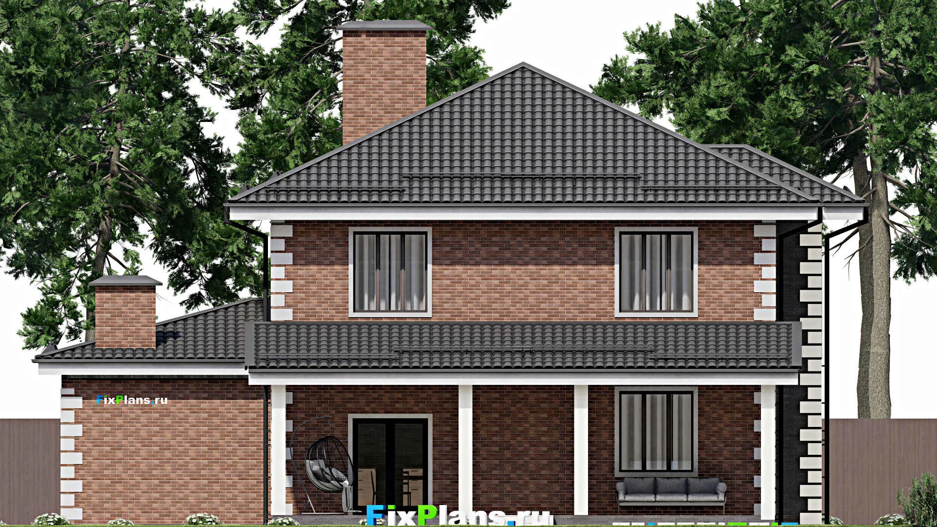 F-4193 - Планы двухэтажного дома 14 на 17, площадью 280 м² с террасой, балконом, гаражом на 1 машину и 4 спальнями