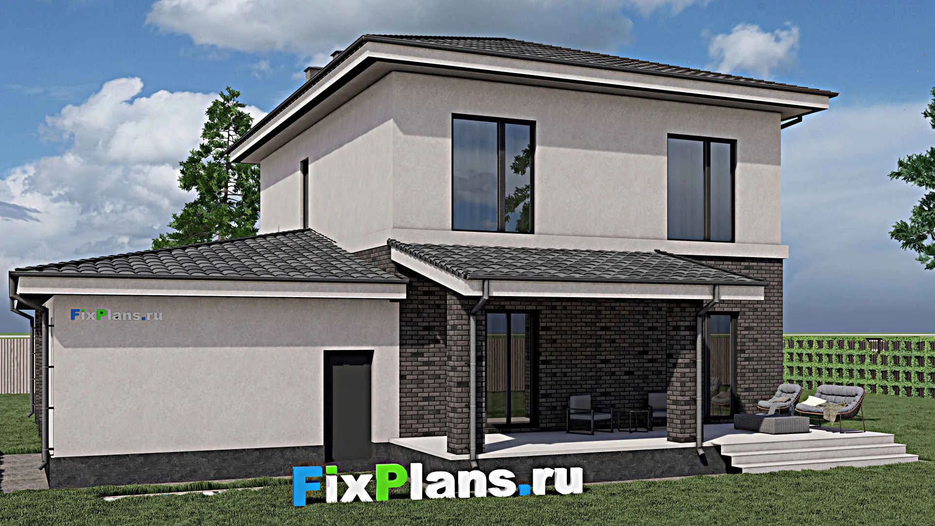 F-0584 - Планы двухэтажного дома 13 на 17, площадью 230 м² с террасой и 5 спальнями