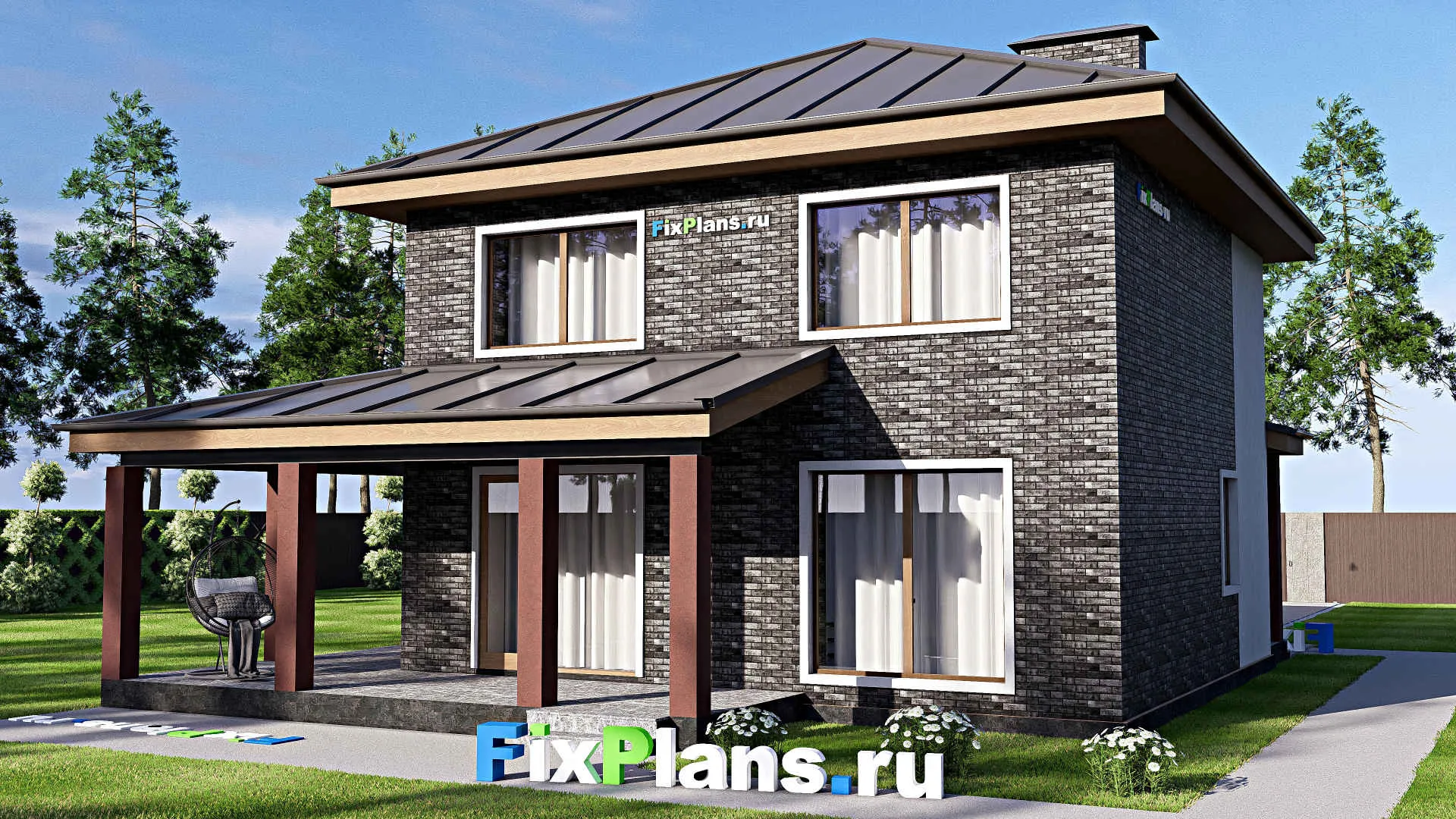 F-17414 - Планы двухэтажного дома 12 на 13, площадью 160 м² с террасой и 4 спальнями