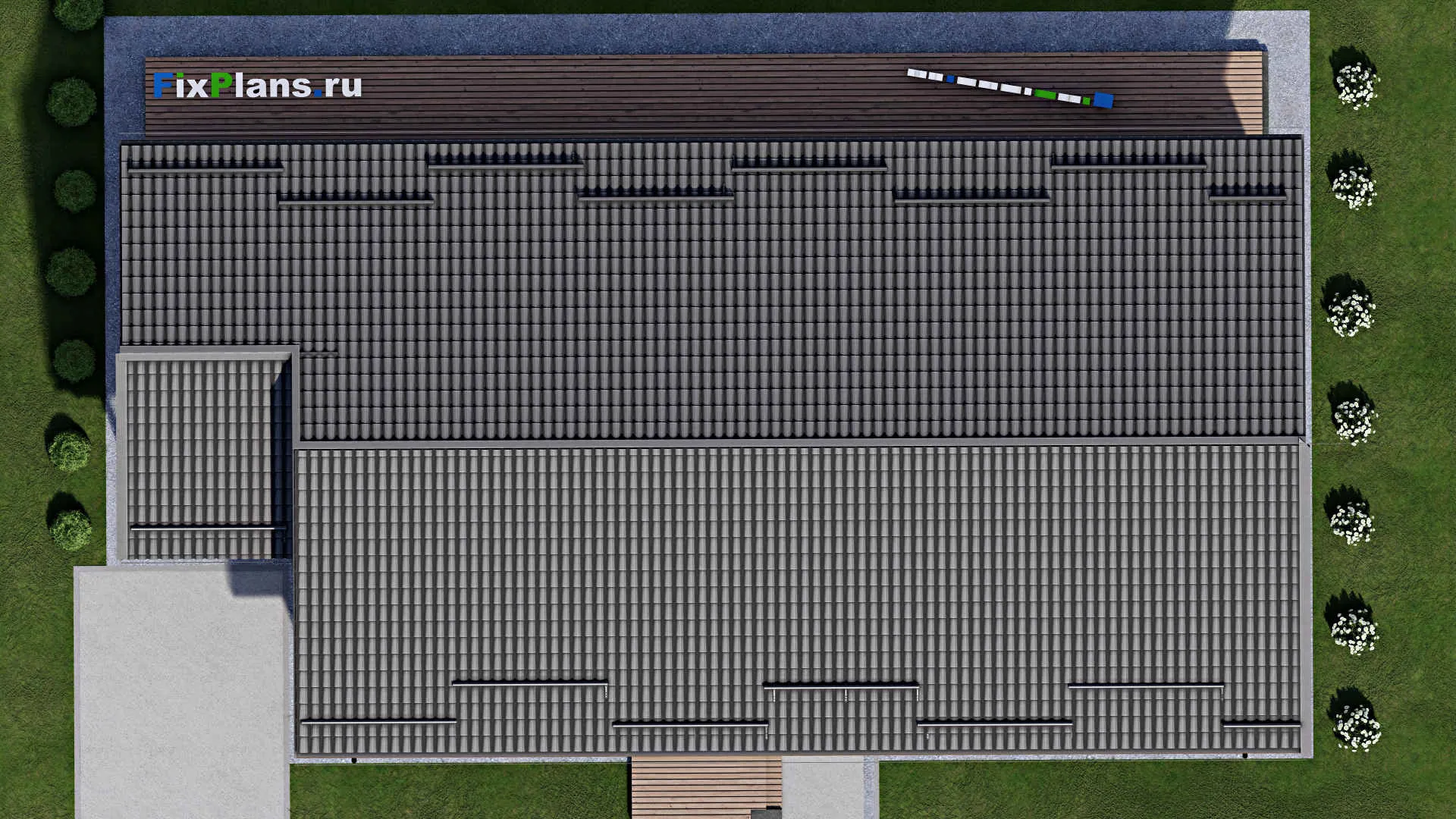 F-2492 - План одноэтажного дома 11 на 19, площадью 240 м² с террасой и 3 спальнями