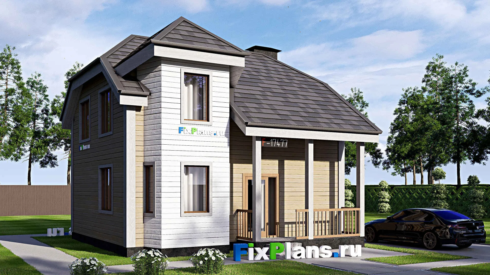 F-17477 - Проект дома с мансардой 9 на 9, площадью 90 м² с 4 спальнями