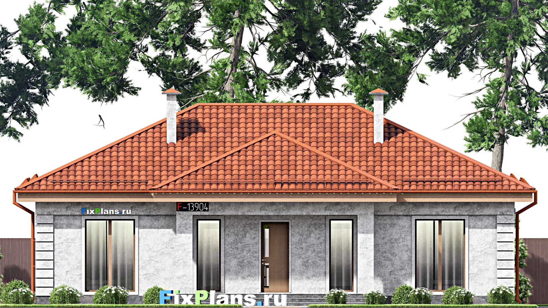 F-13904 - Проект одноэтажного дома 15 на 15, площадью 150 м² с террасой и 3 спальнями