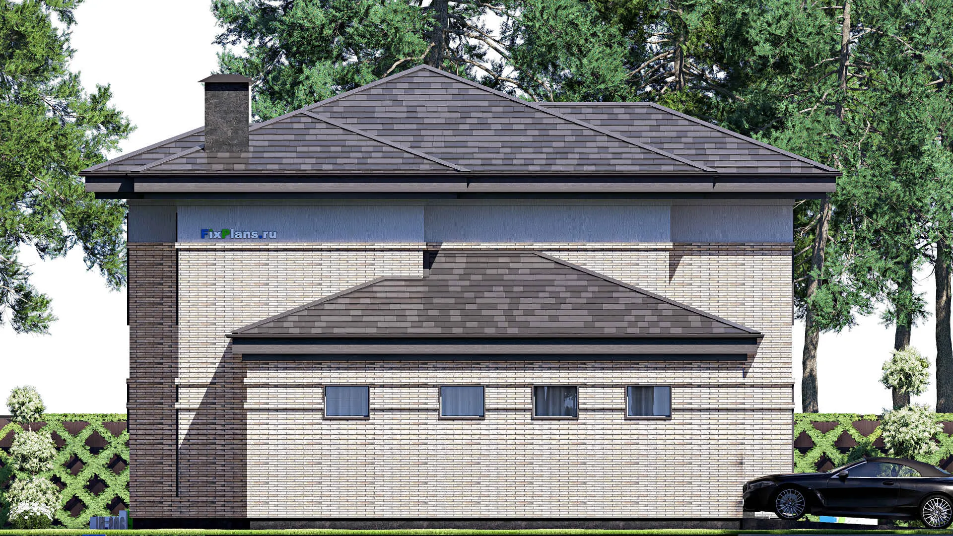 F-20735 - Проект двухэтажного дома 14 на 21, площадью 280 м² с террасой, балконом, гаражом на 1 машину и 4 спальнями