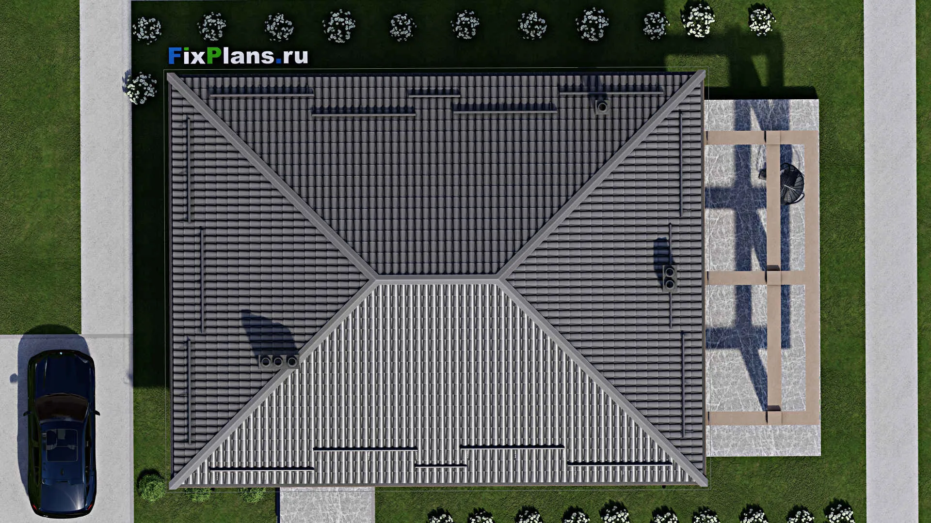 F-3725 - Проект одноэтажного дома 11 на 14, площадью 170 м² с террасой и 3 спальнями