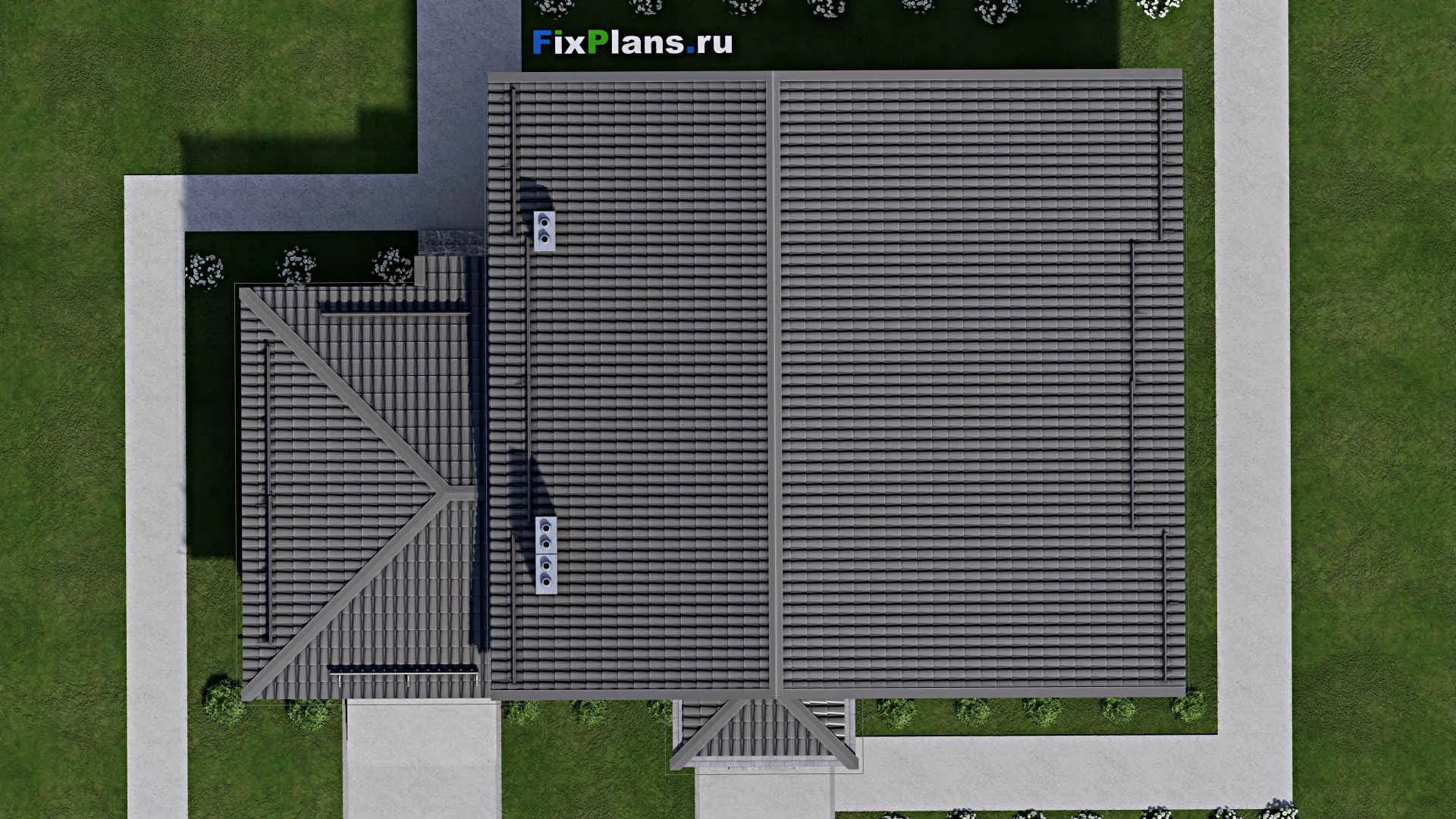 F-4625 - Планы дома с мансардой 13 на 18, площадью 230 м² с террасой, балконом, баней, гаражом на 1 машину и 3 спальнями