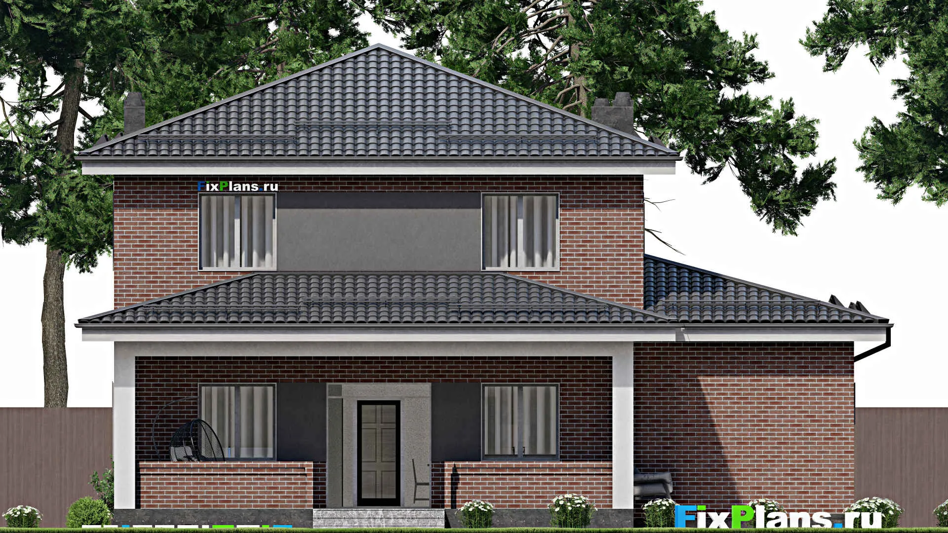 F-3230 - Проект двухэтажного дома 12 на 15, площадью 220 м² с террасой и 3 спальнями