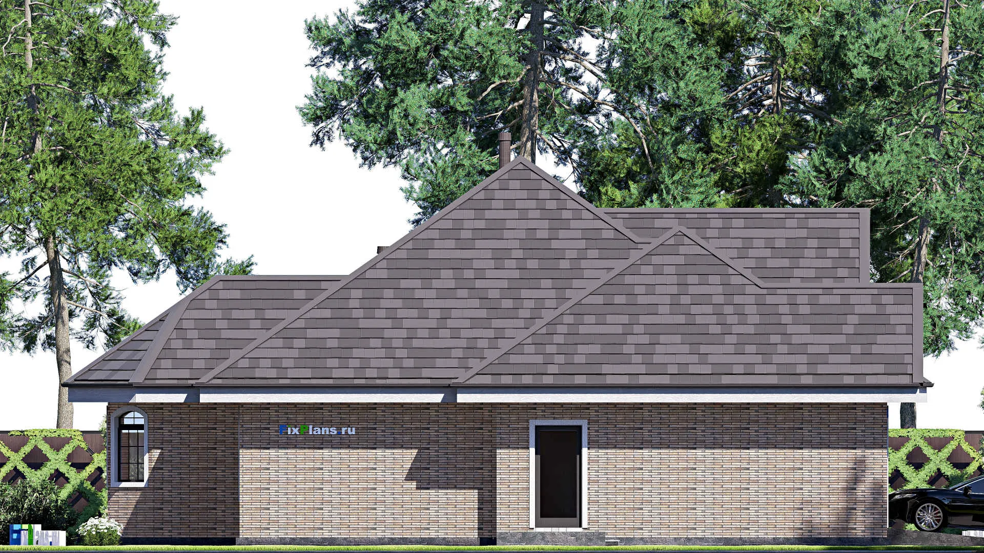 F-20168 - Проект одноэтажного дома 16 на 19, площадью 200 м² с гаражом на 2 машины и 3 спальнями