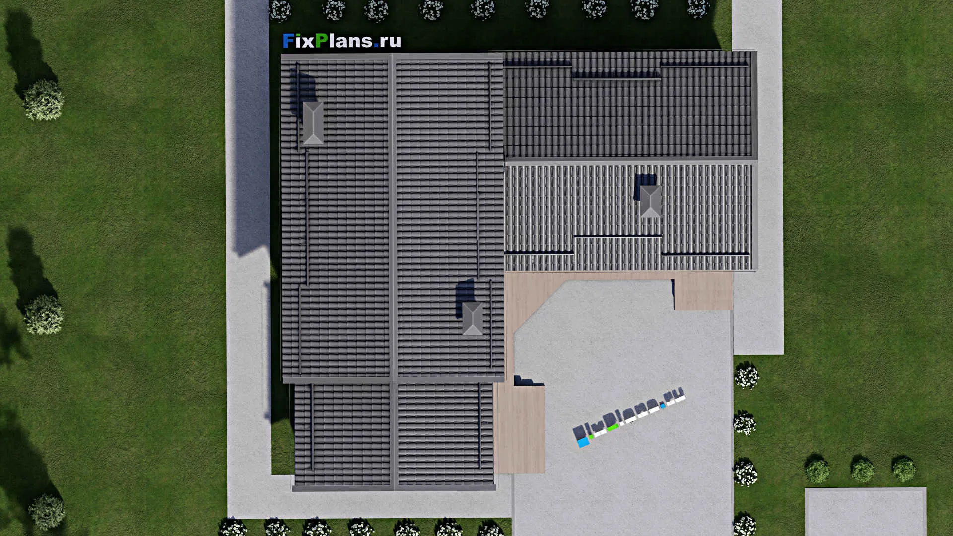 F-5084 - Планы дома с мансардой 10 на 15, площадью 170 м² с террасой, баней и 2 спальнями