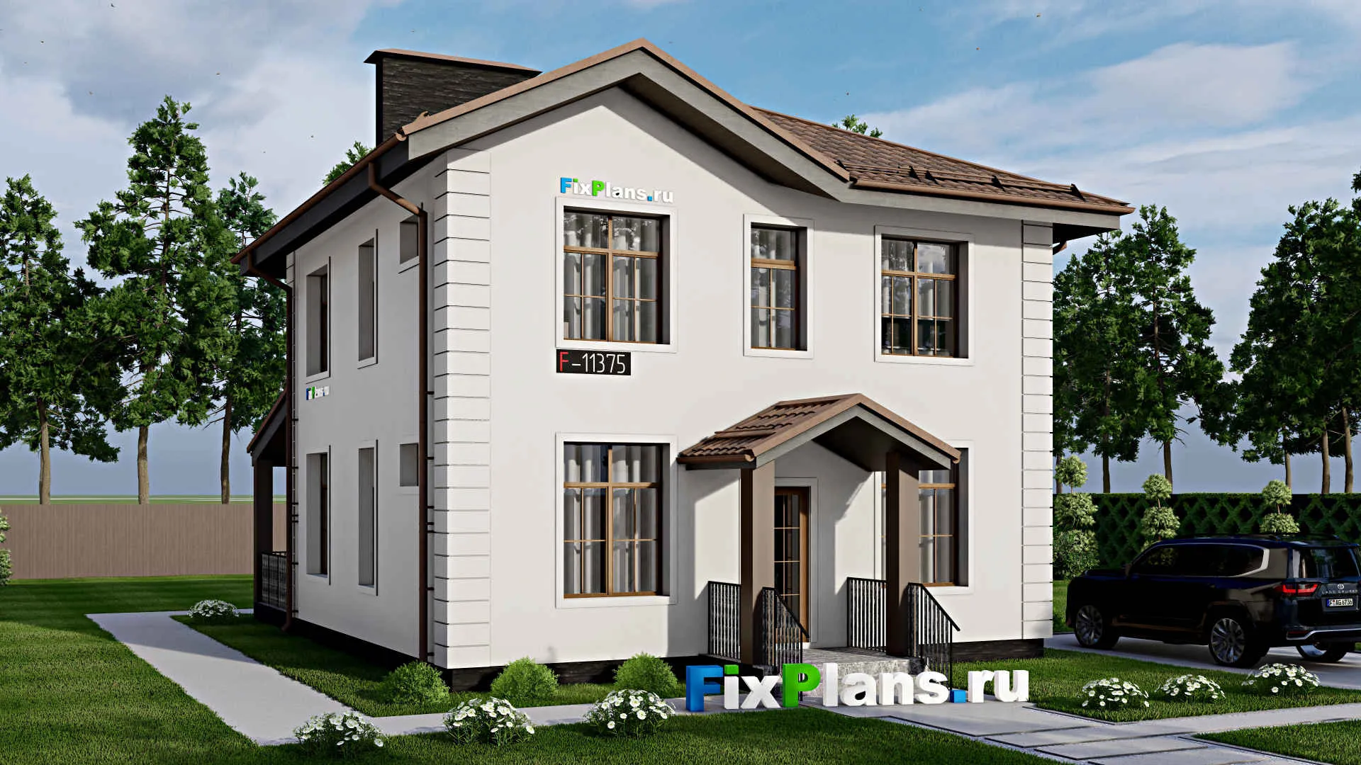 F-11375 - Проект двухэтажного дома 9 на 14, площадью 150 м² с террасой и 3 спальнями