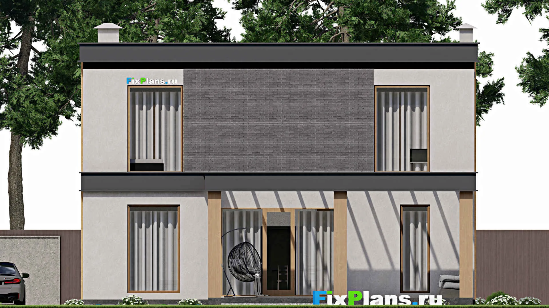 F-8666 - Проект двухэтажного дома 12 на 12, площадью 230 м² с террасой, балконом и 4 спальнями