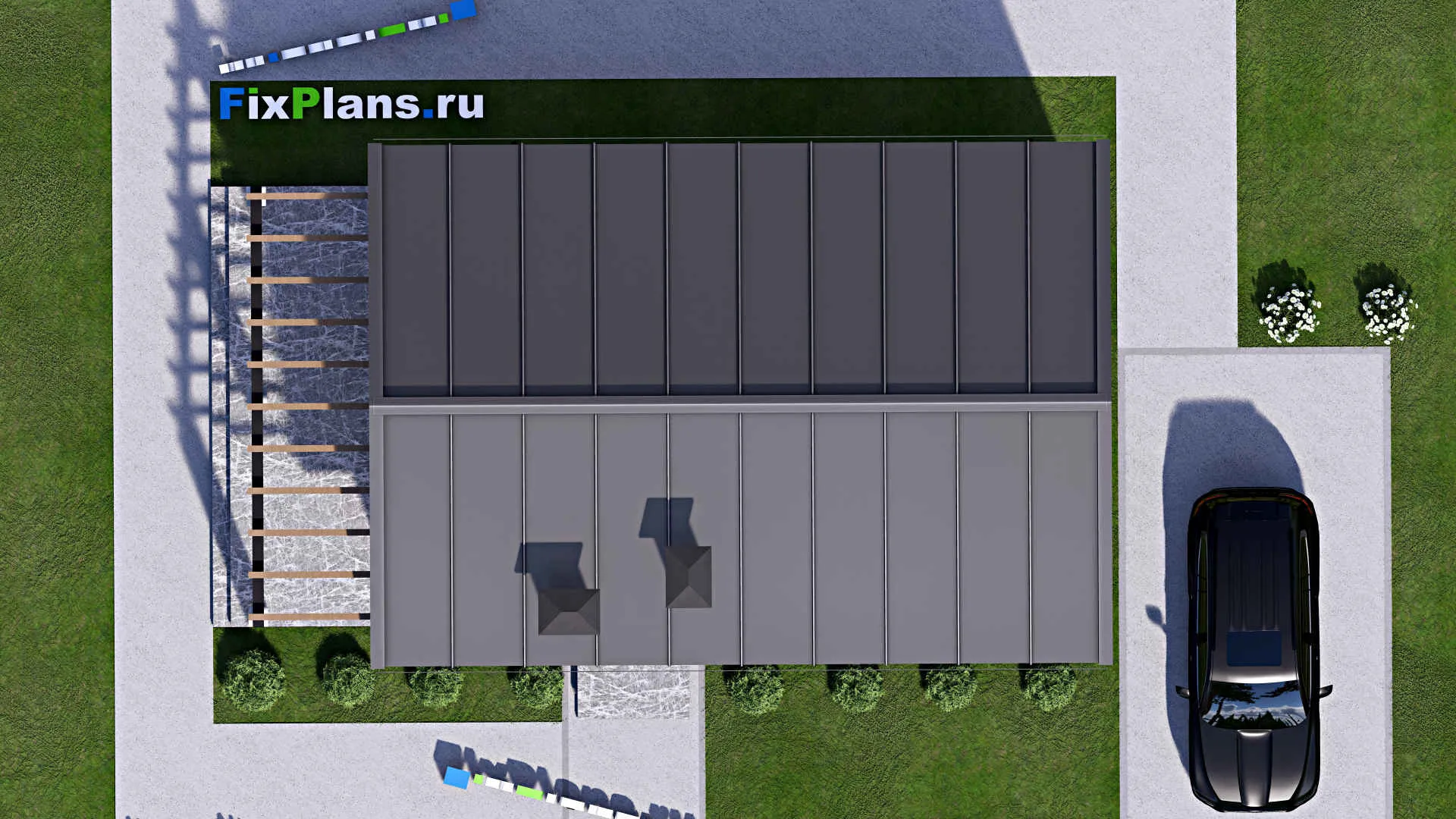 F-16010 - План одноэтажного дома 8 на 13, площадью 70 м² с террасой и 3 спальнями