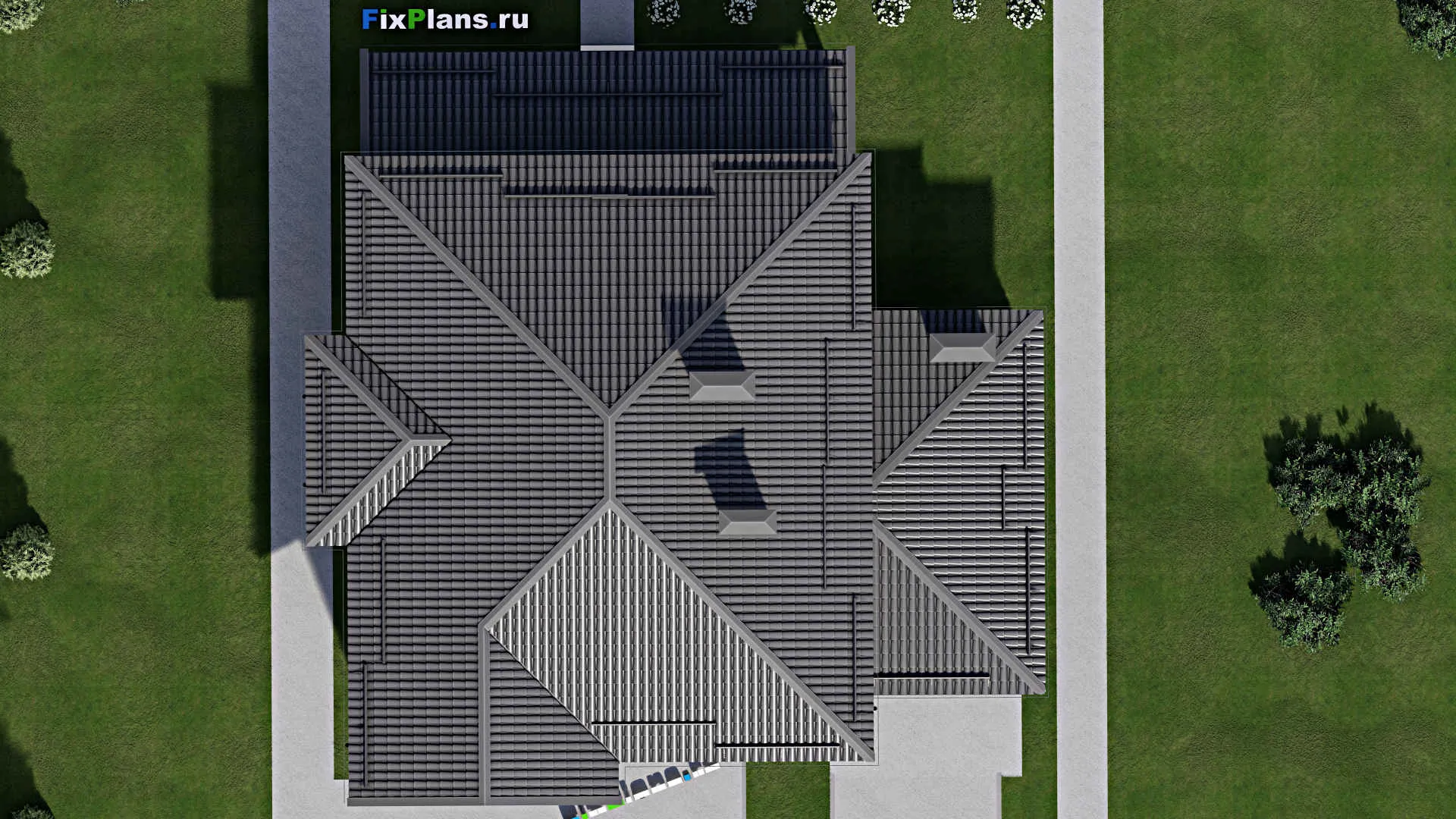 F-4193 - Планы двухэтажного дома 14 на 17, площадью 280 м² с террасой, балконом, гаражом на 1 машину и 4 спальнями