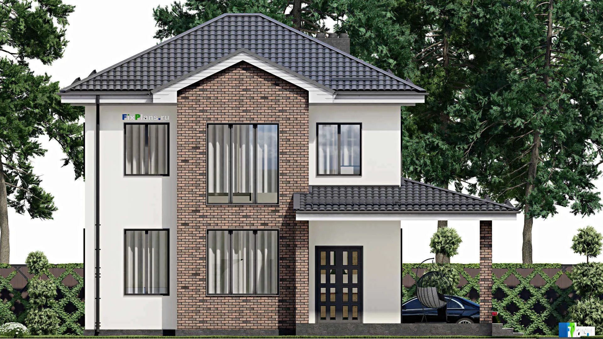 F-3347 - Проект двухэтажного дома 11 на 11, площадью 180 м² с террасой и 4 спальнями