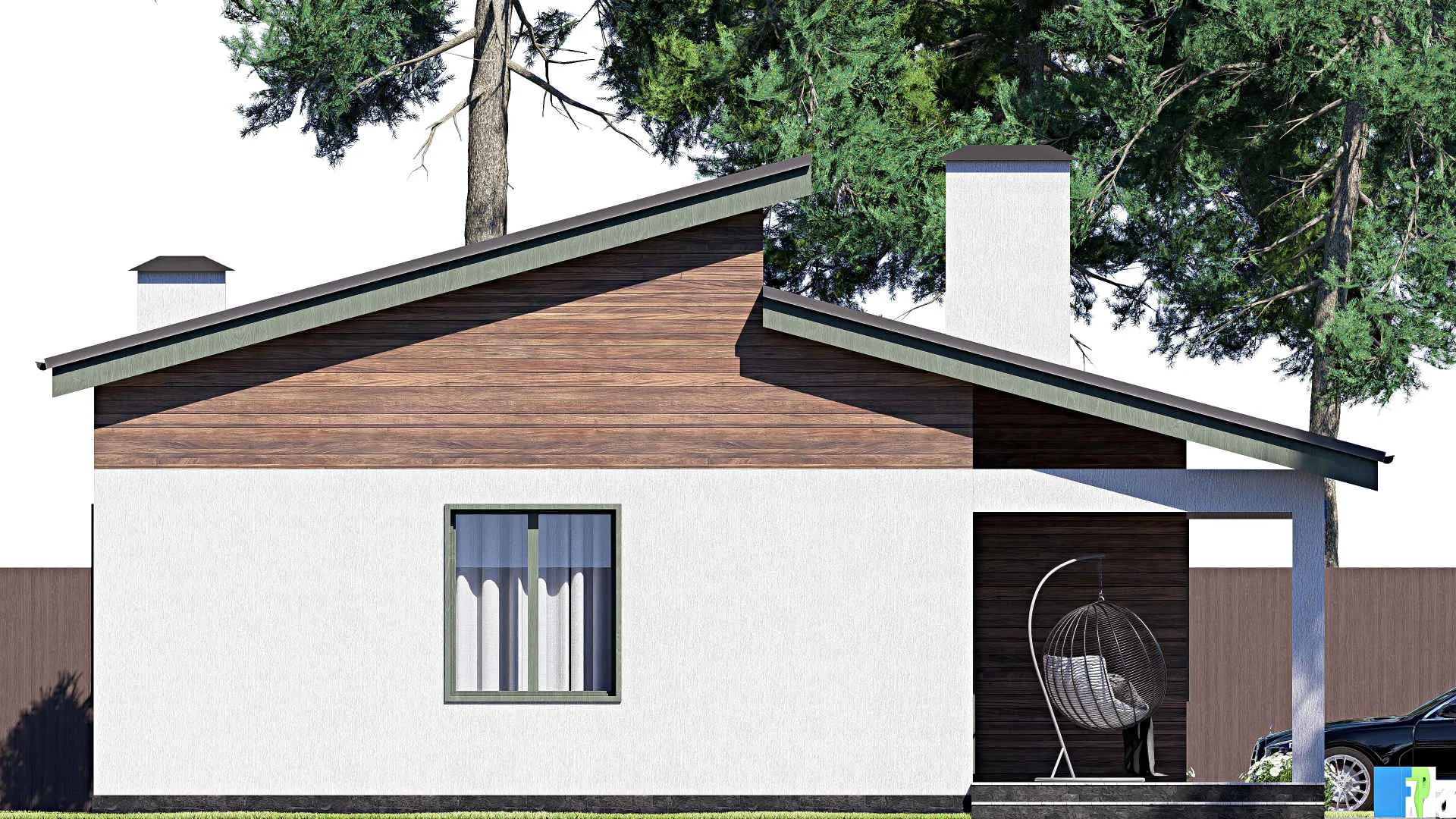 F-18503 - Проект одноэтажного дома 12 на 15, площадью 130 м² с террасой и 3 спальнями