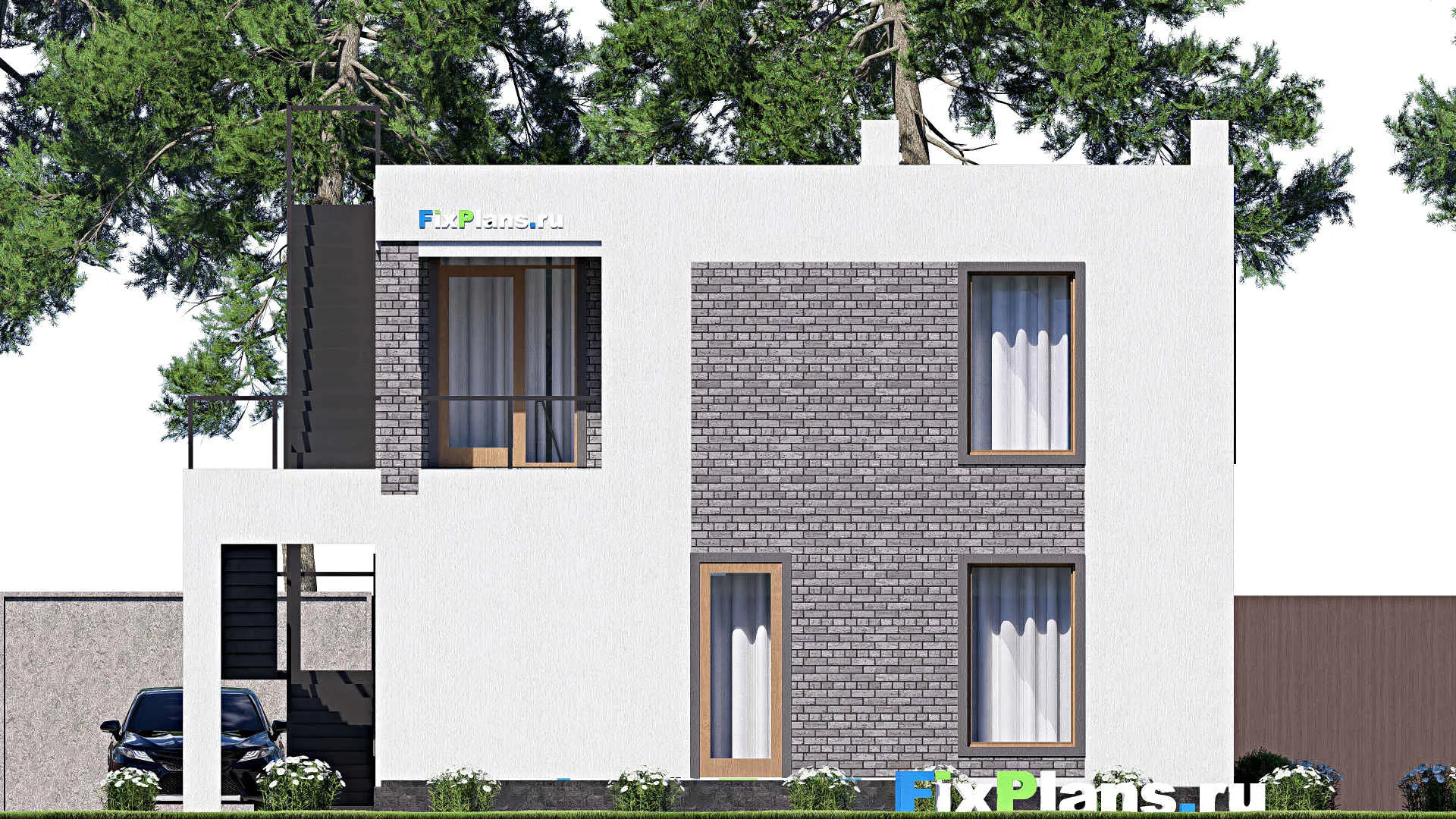 F-20015 - Планы двухэтажного дома 12 на 13, площадью 150 м² с террасой, балконом и 3 спальнями