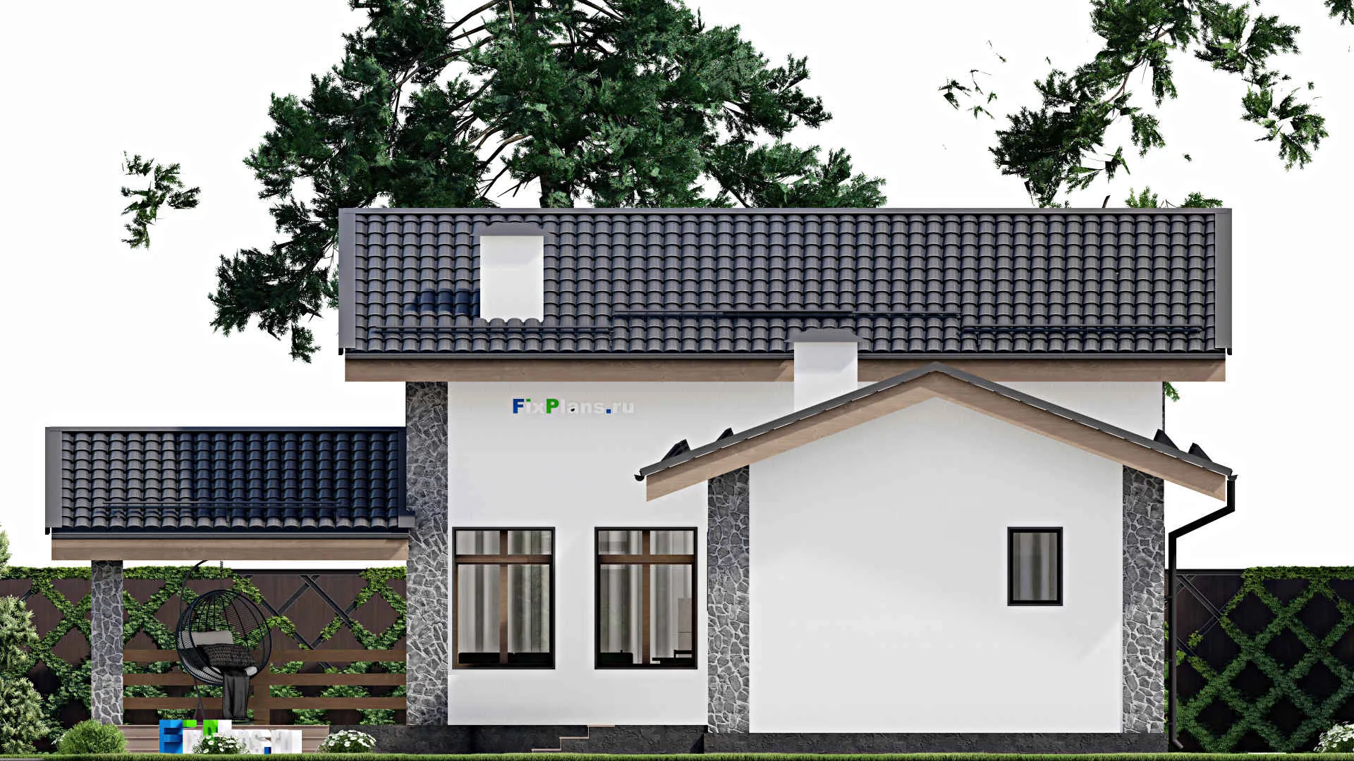 F-5084 - Планы дома с мансардой 10 на 15, площадью 170 м² с террасой, баней и 2 спальнями