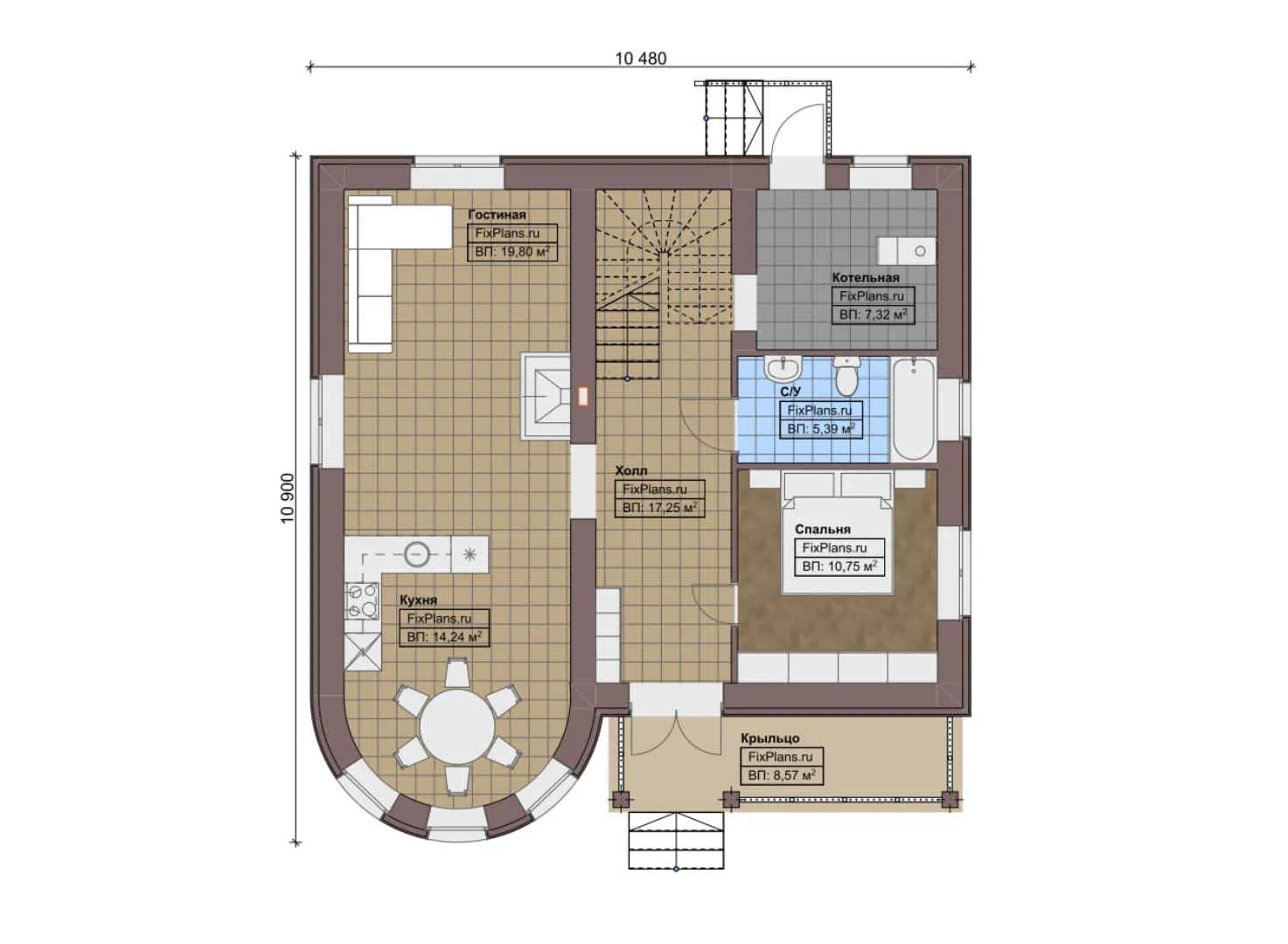 F-0503 - Планы дома с мансардой 11 на 11, площадью 240 м² с балконом и 6 спальнями