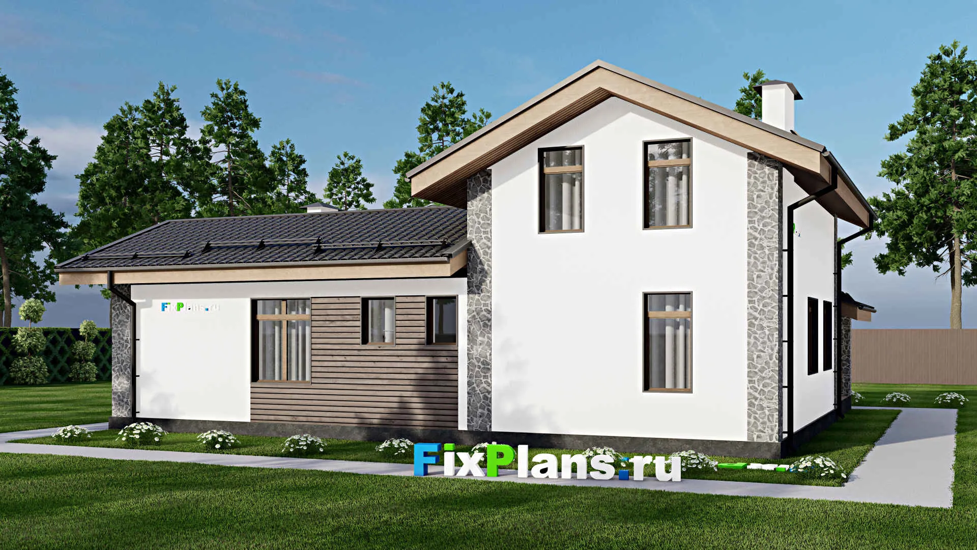 F-5084 - Планы дома с мансардой 10 на 15, площадью 170 м² с террасой, баней и 2 спальнями