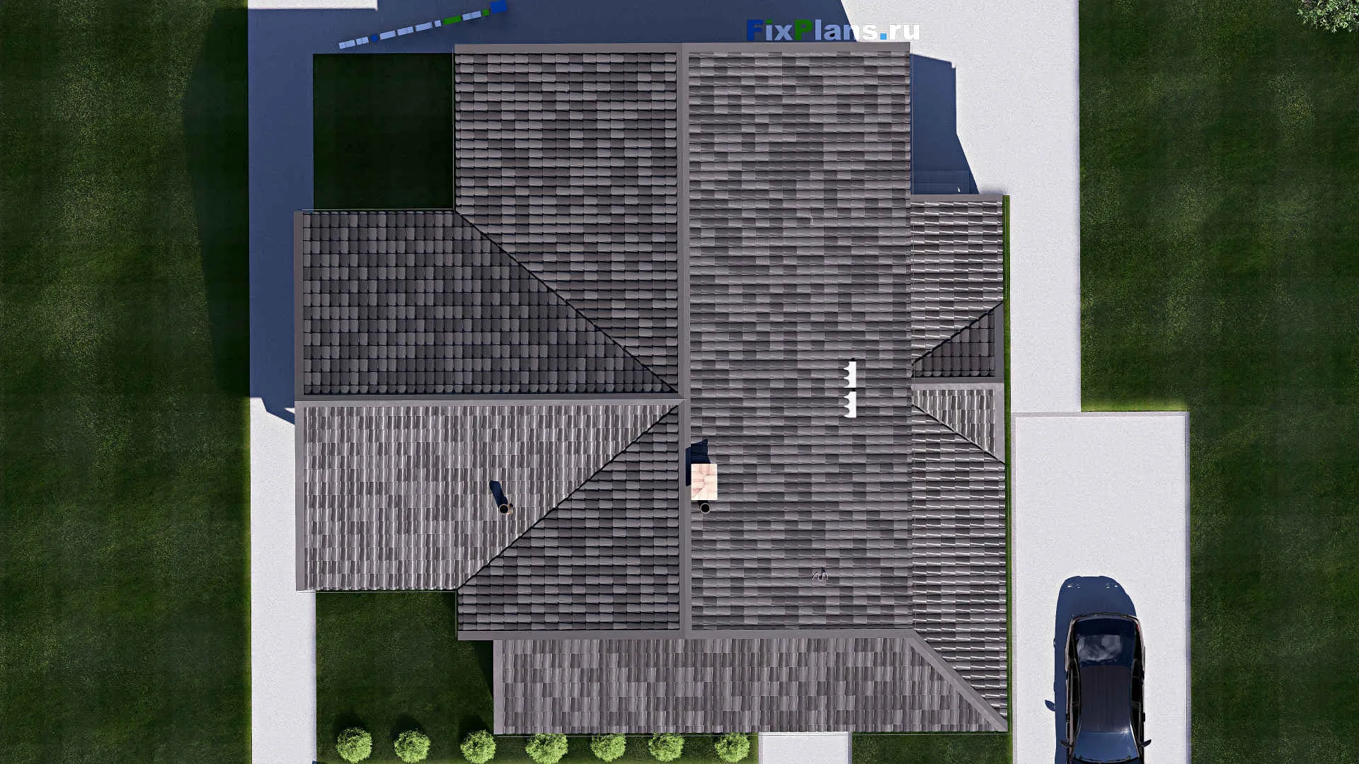 F-20078 - Проект дома с мансардой 15 на 15, площадью 260 м² с террасой, балконом и 3 спальнями