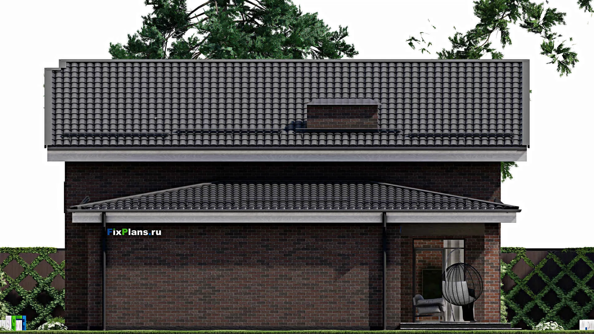 F-5372 - Проект дома с мансардой 13 на 13, площадью 200 м² с террасой, балконом, гаражом на 1 машину и 5 спальнями