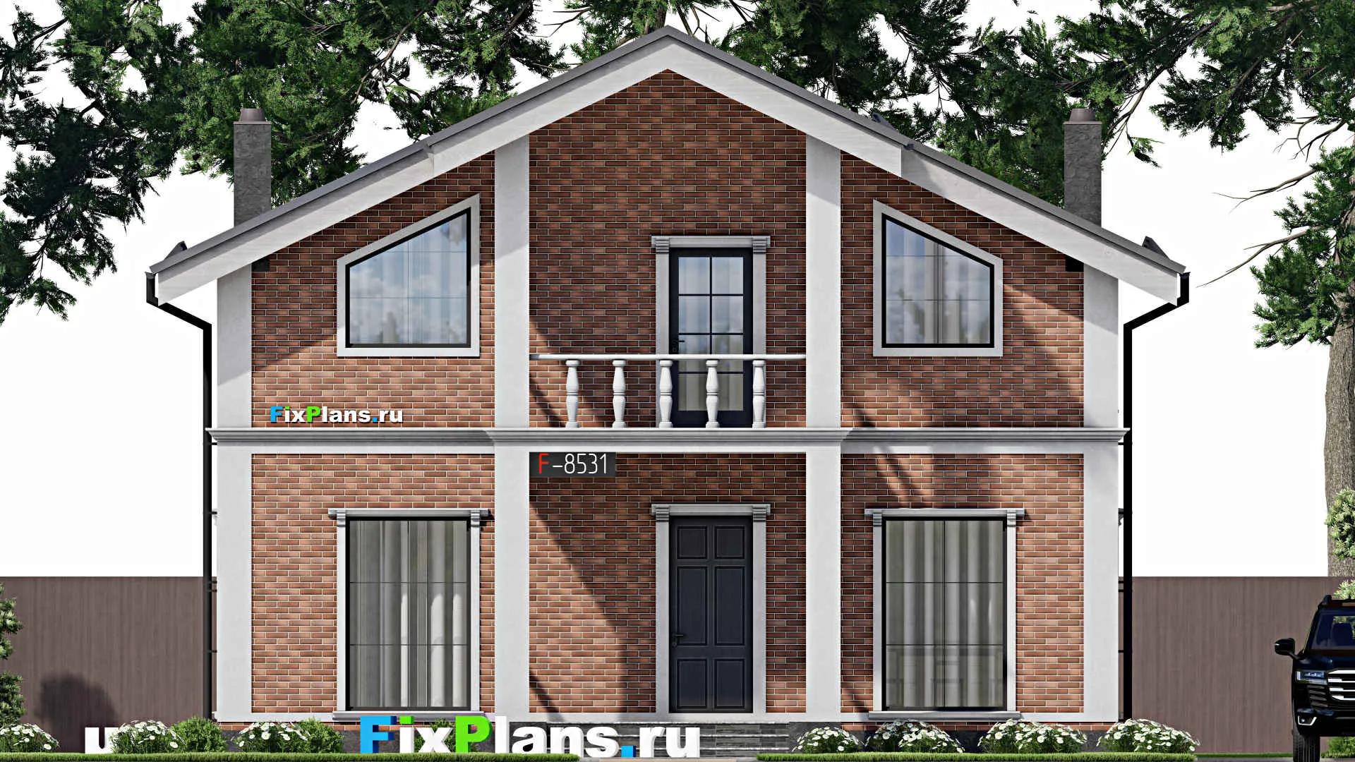 F-8531 - Проект дома с мансардой 10 на 11, площадью 120 м² с балконом и 3 спальнями