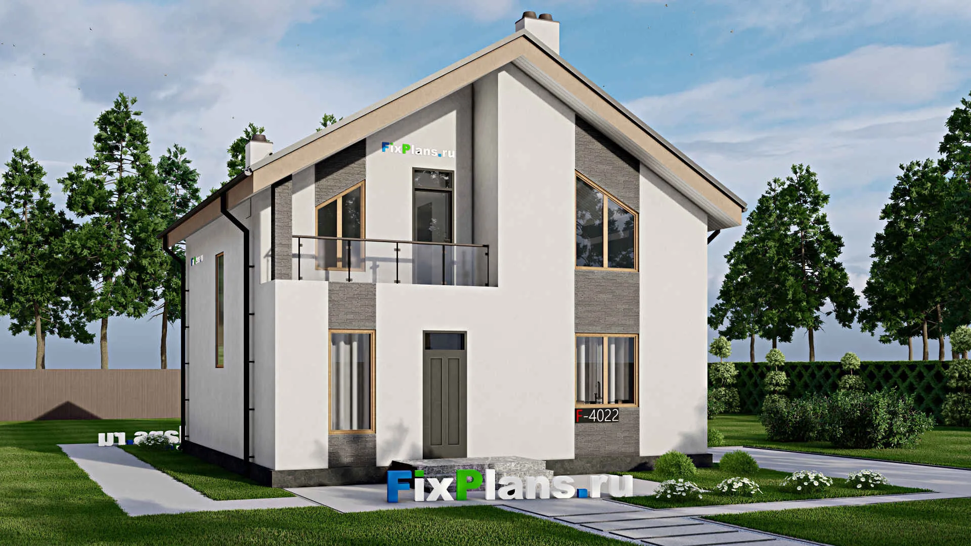 F-4022 - Проект дома с мансардой 10 на 10, площадью 130 м² с балконом и 4 спальнями