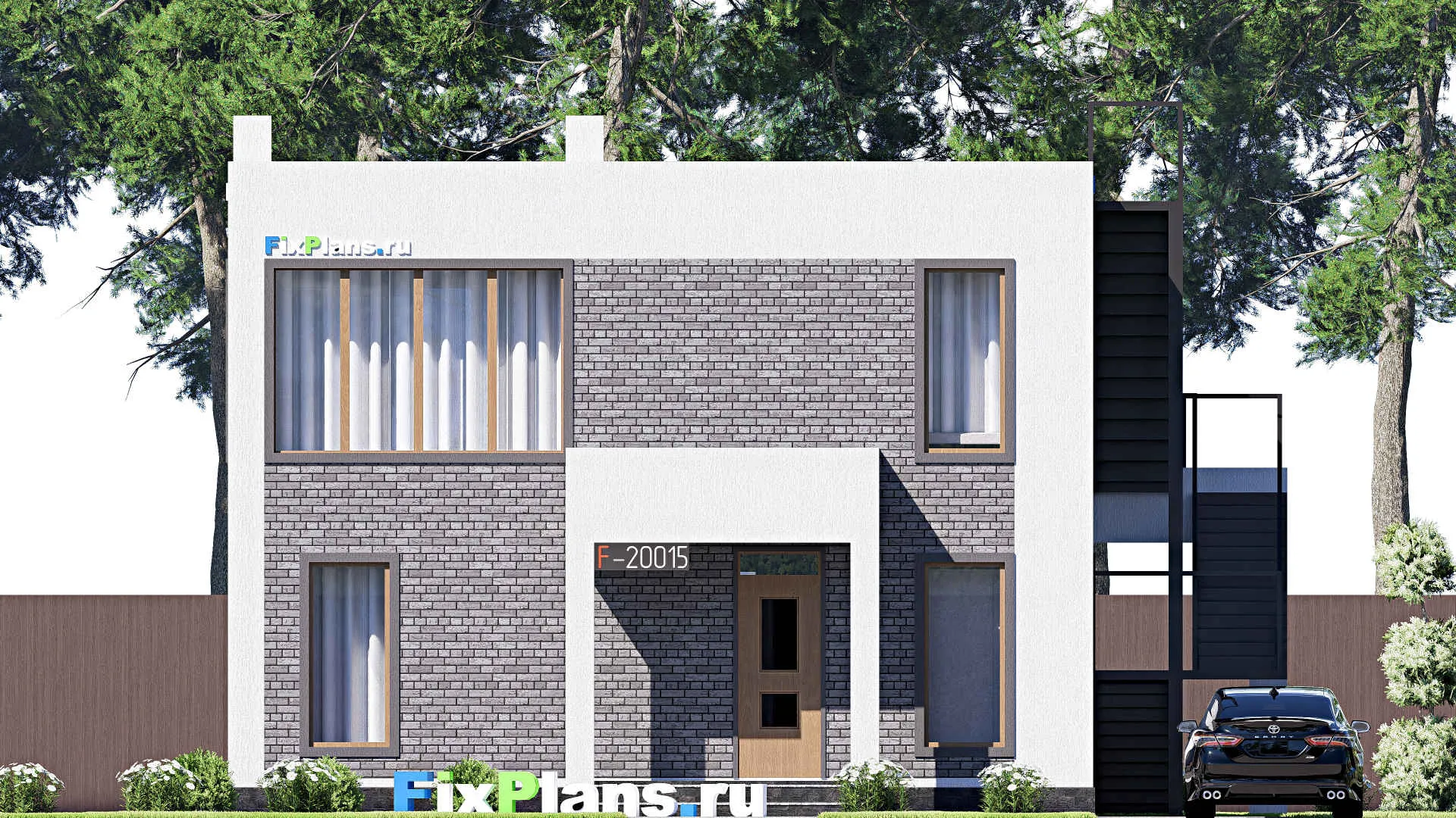 F-20015 - Планы двухэтажного дома 12 на 13, площадью 150 м² с террасой, балконом и 3 спальнями