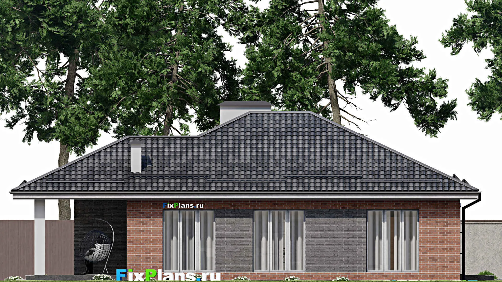 F-5894 - План одноэтажного дома 15 на 18, площадью 170 м² с террасой, баней и 3 спальнями