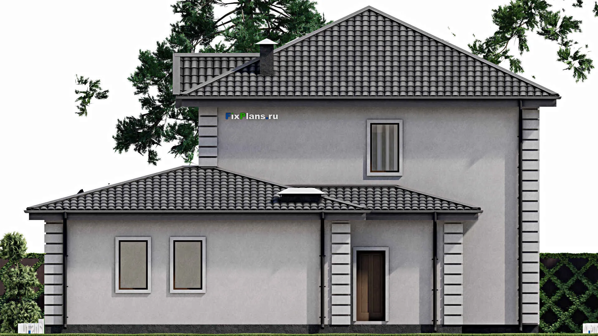 F-8567 - Проект двухэтажного дома 15 на 17, площадью 220 м² с террасой, гаражом на 2 машины и 4 спальнями