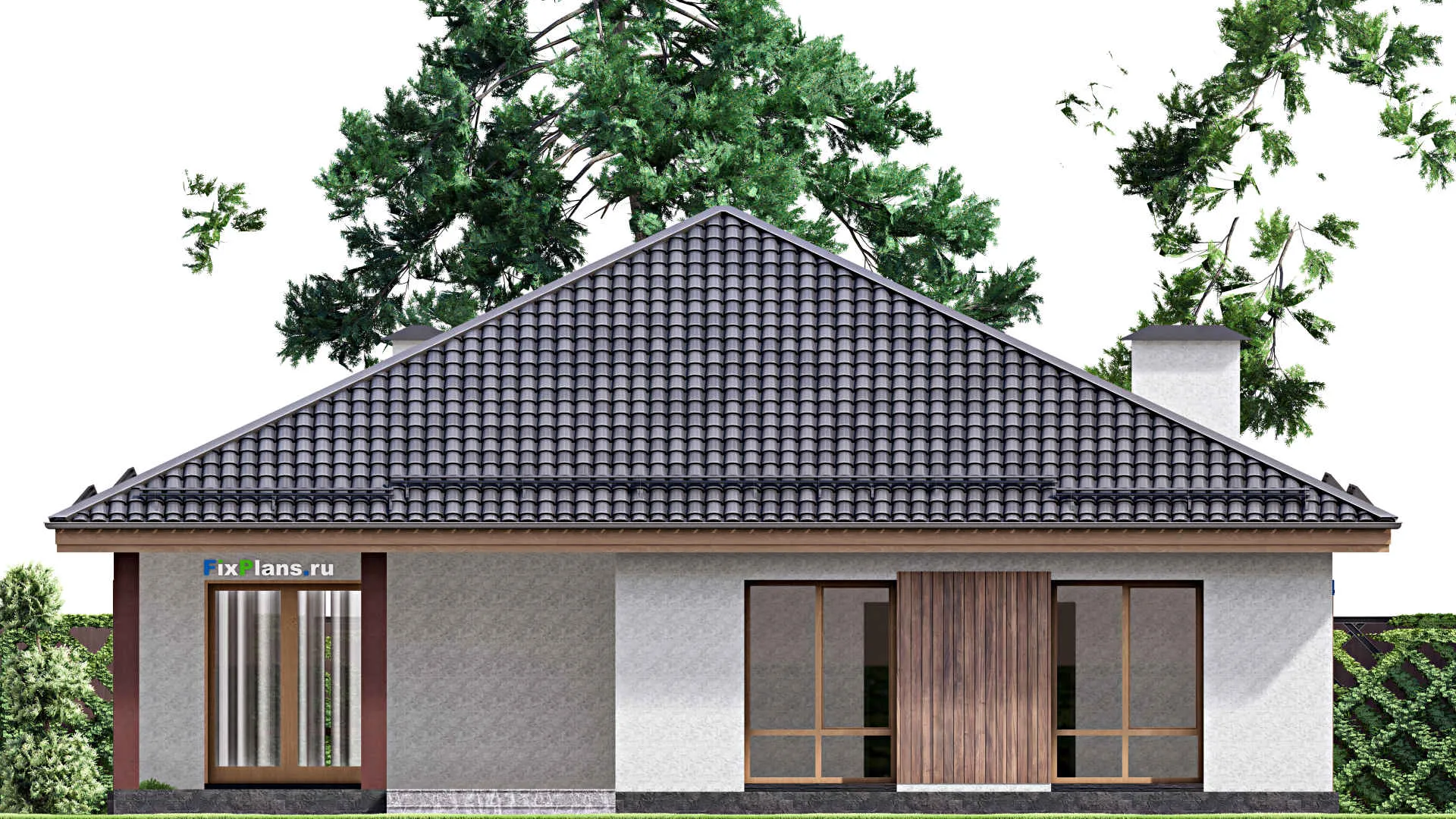 F-16973 - Проект одноэтажного дома 15 на 20, площадью 200 м² с террасой и 3 спальнями