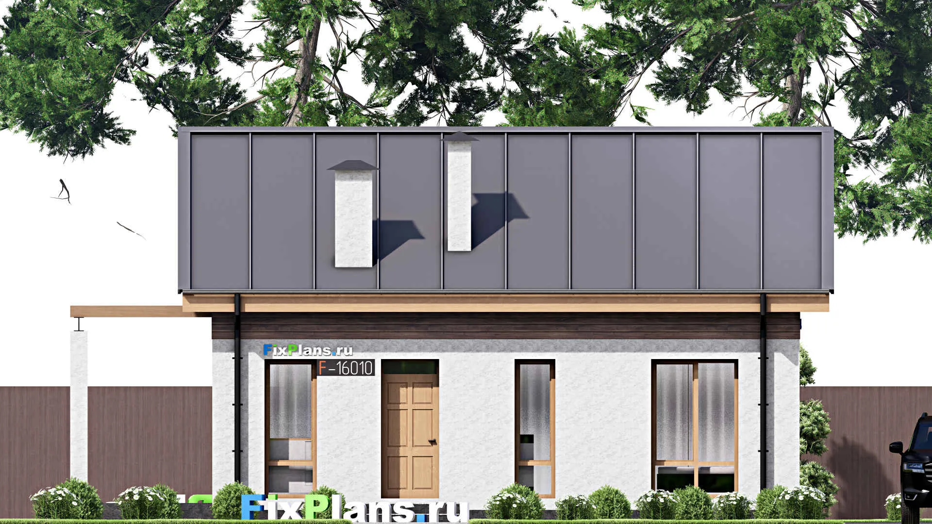 F-16010 - План одноэтажного дома 8 на 13, площадью 70 м² с террасой и 3 спальнями