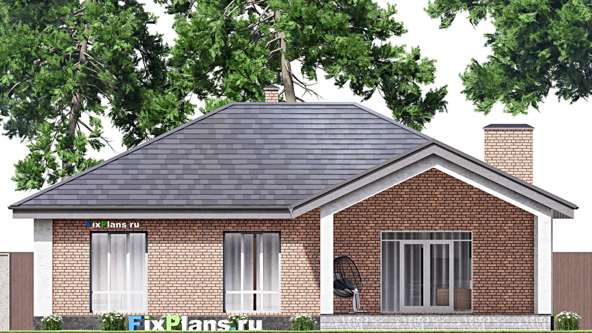 F-14381 - Проект одноэтажного дома 16 на 17, площадью 180 м² с террасой и 3 спальнями