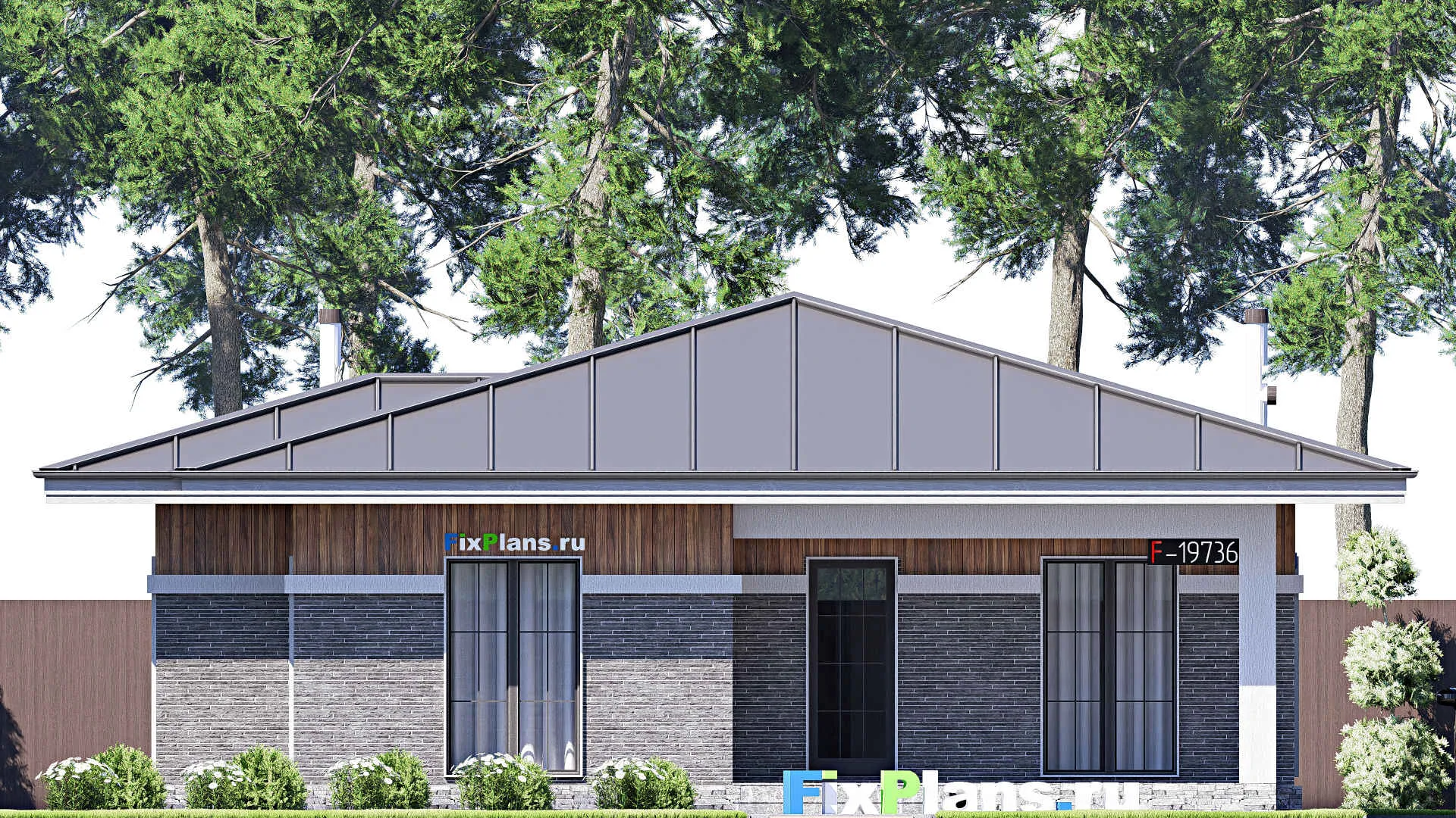 F-19736 - Проект одноэтажного дома 13 на 16, площадью 140 м² с террасой и 3 спальнями