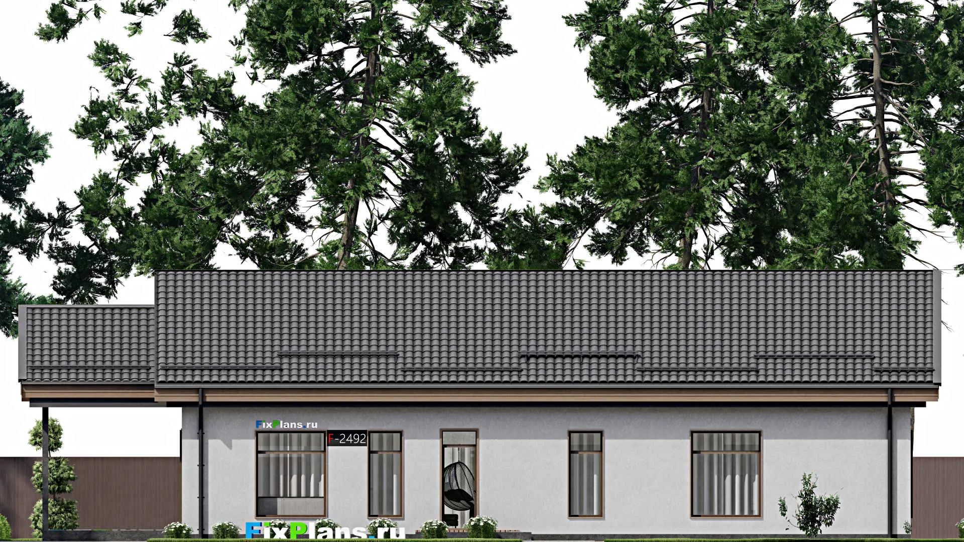 F-2492 - План одноэтажного дома 11 на 19, площадью 240 м² с террасой и 3 спальнями