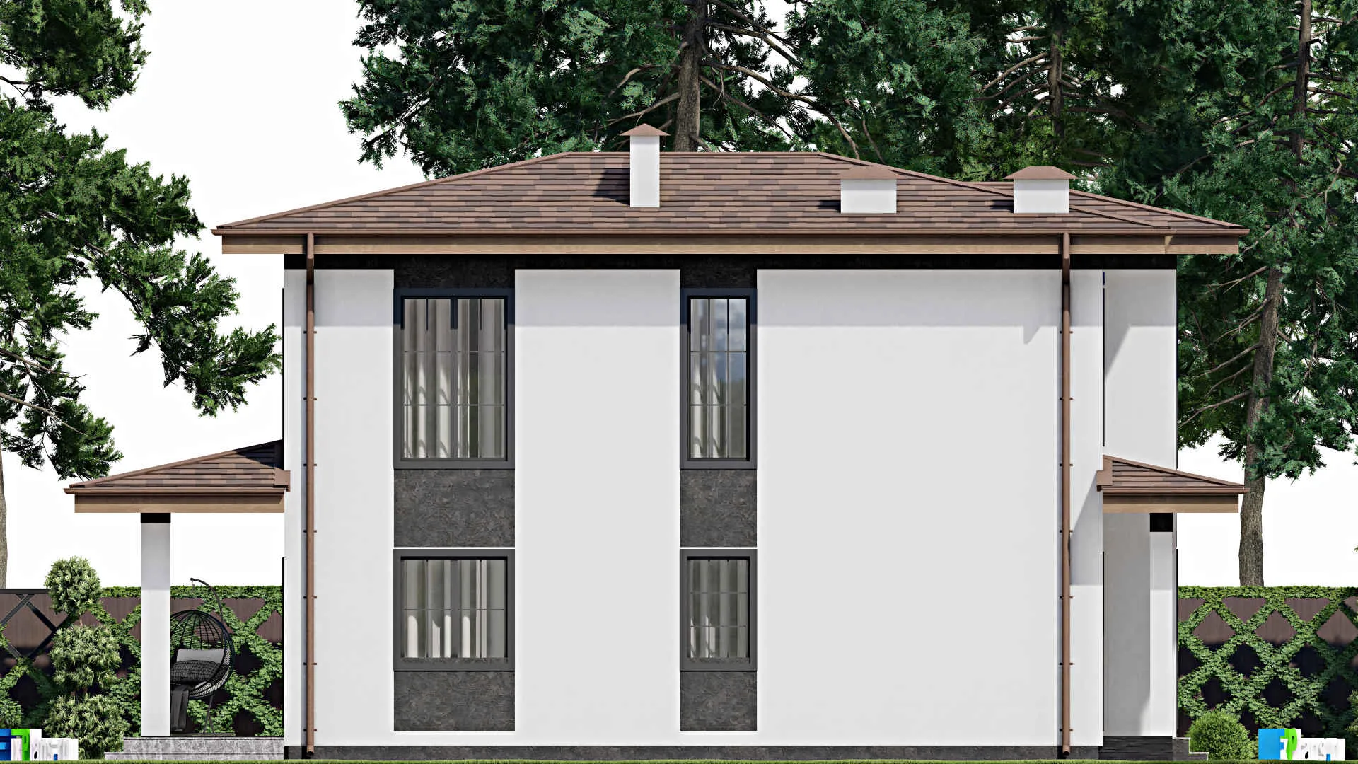 F-11501 - Проект двухэтажного дома 8 на 15, площадью 150 м² с террасой и 4 спальнями