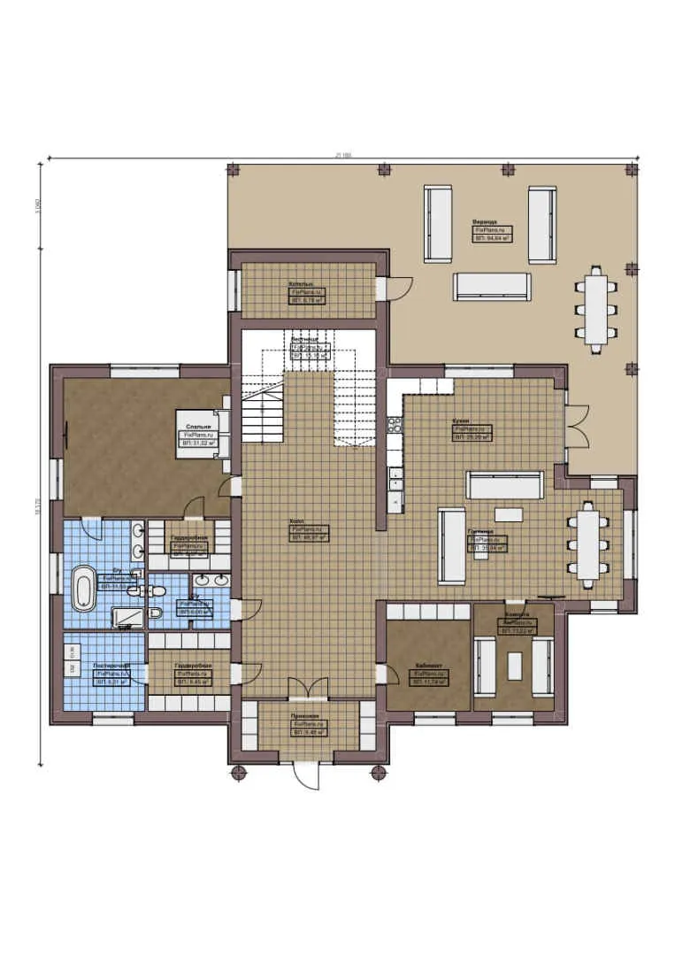 F-0926 - Планы дома с мансардой 19 на 22, площадью 510 м² с террасой и 4 спальнями