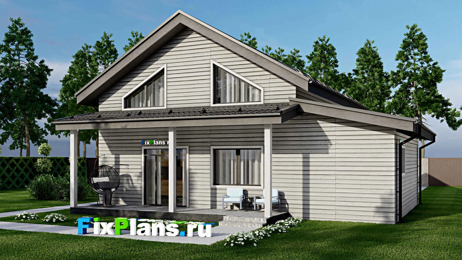 F-3068 - Планы дома с мансардой 11 на 13, площадью 170 м² с террасой, балконом, цокольным этажом, гаражом на 1 машину и 4 спальнями