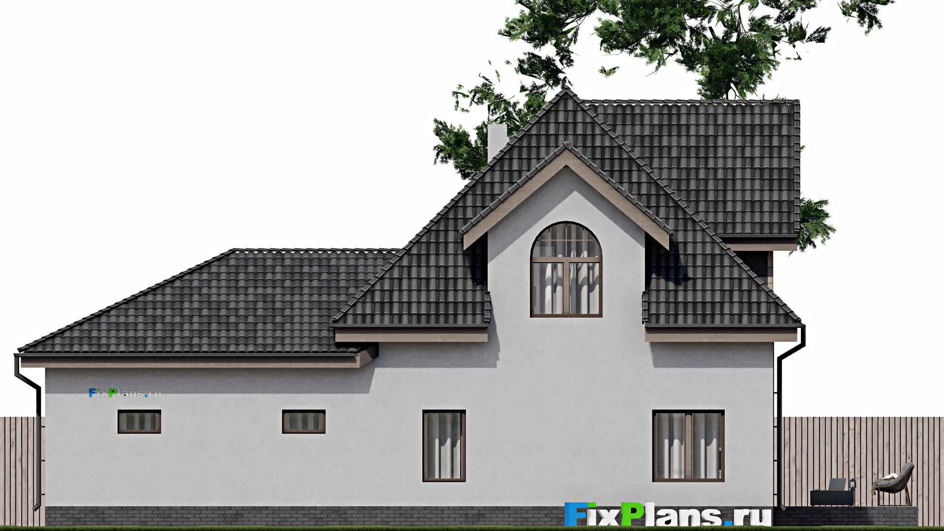 F-1781 - Проект дома с мансардой 12 на 16, площадью 190 м² с террасой, гаражом на 1 машину и 2 спальнями