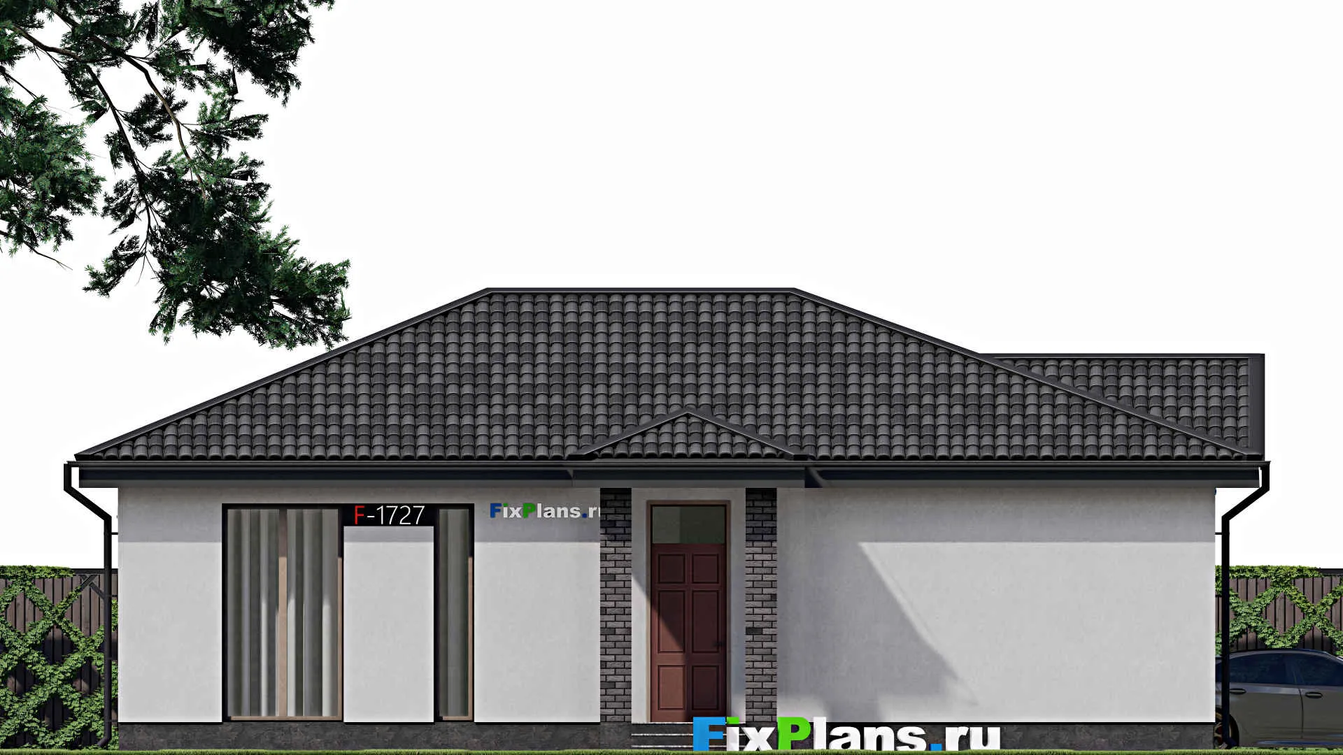 F-1727 - Проект одноэтажного дома 10 на 15, площадью 140 м² с террасой и 3 спальнями