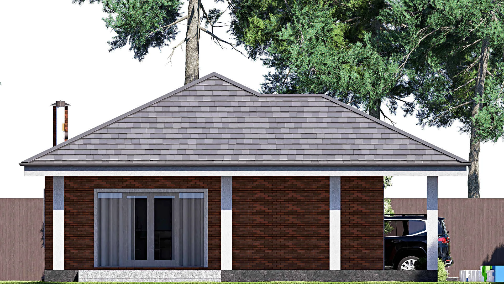 F-19439 - Проект одноэтажного дома 11 на 18, площадью 140 м² с террасой и 3 спальнями