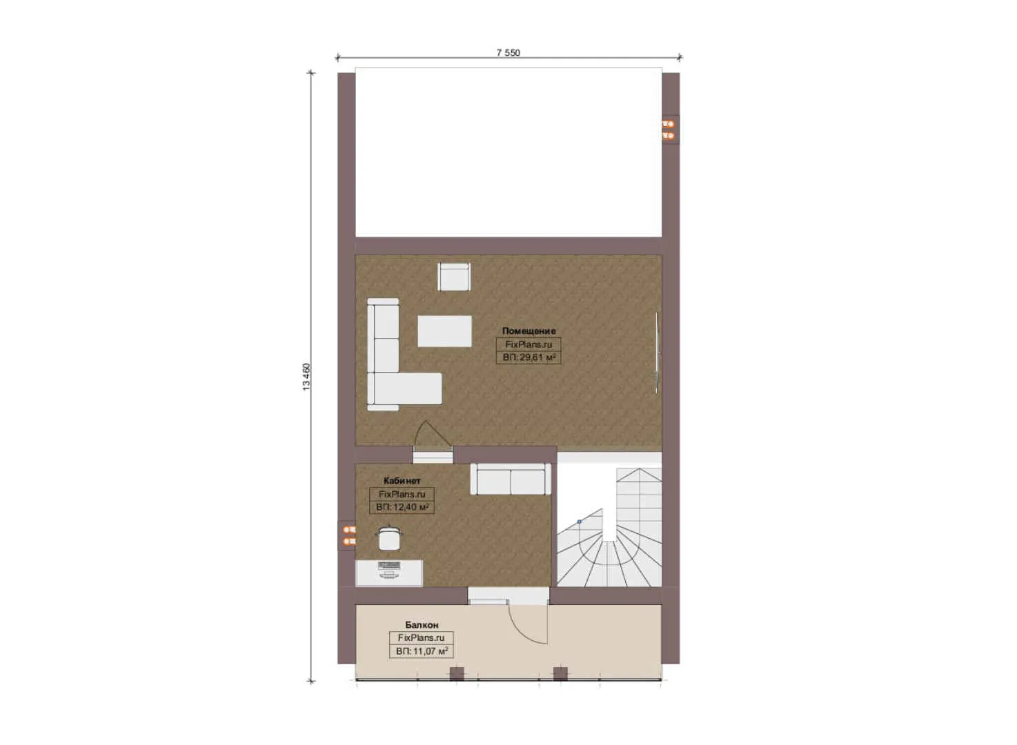 F-13625 - Планы дома с мансардой 14 на 16, площадью 230 м² с балконом и 4 спальнями