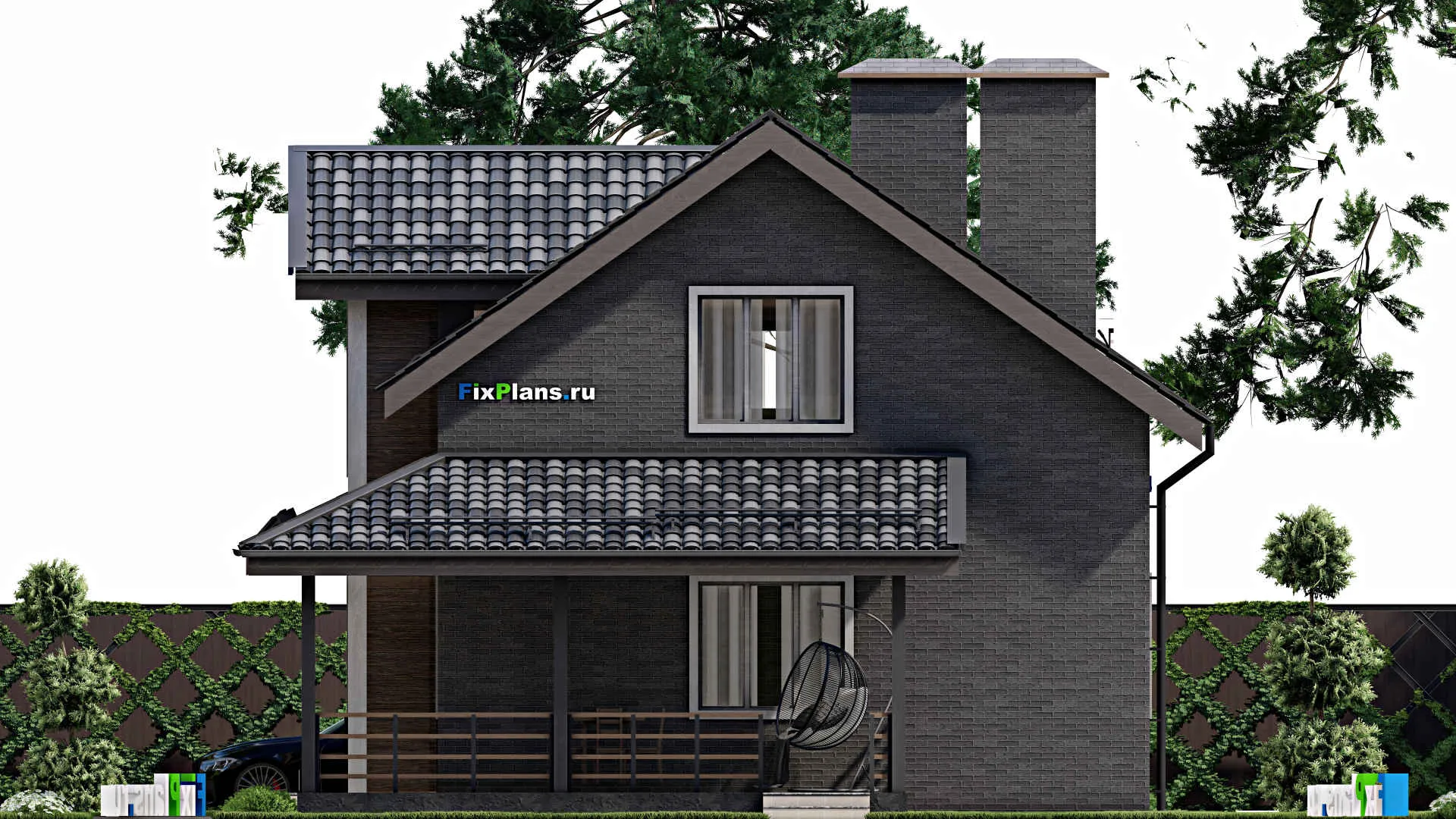 F-3833 - Проект дома с мансардой 9 на 11, площадью 170 м² с террасой и 4 спальнями