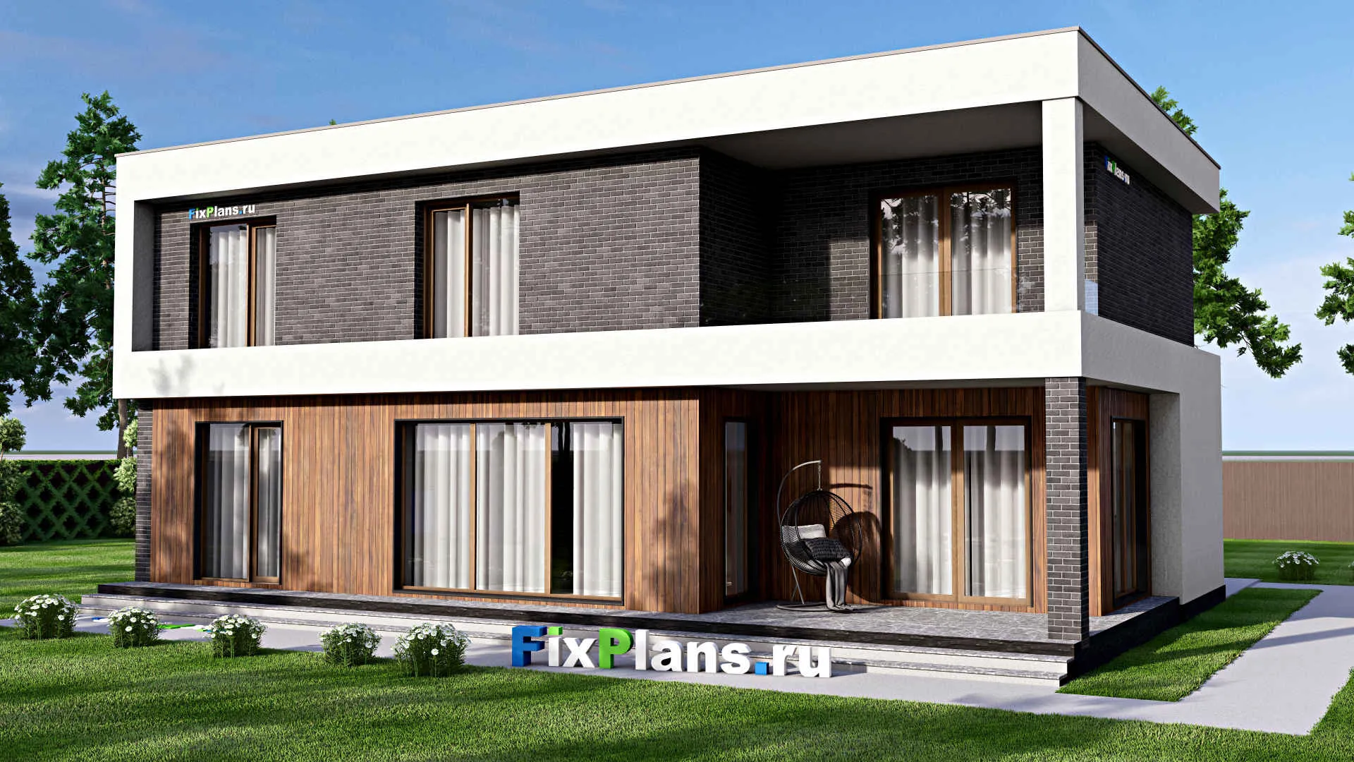 F-16163 - Планы двухэтажного дома 15 на 17, площадью 320 м² с террасой, балконом, гаражом на 2 машины и 4 спальнями